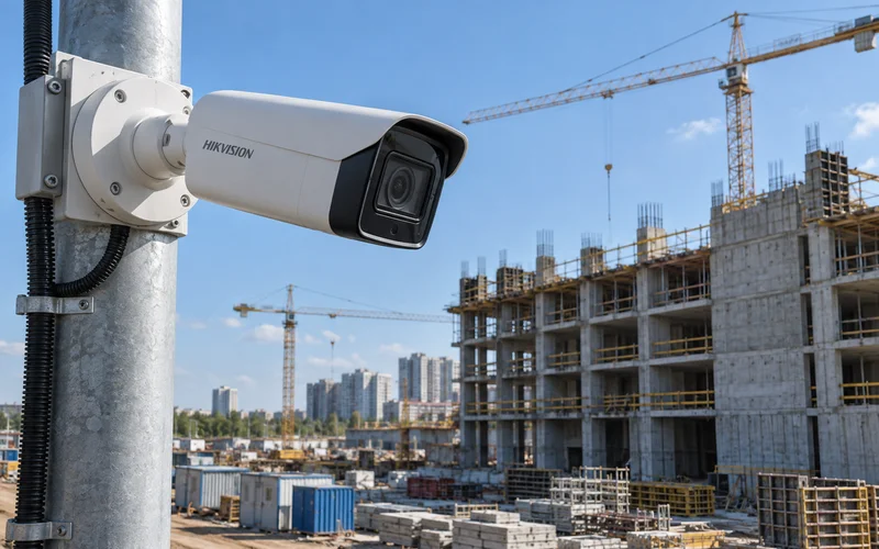 Hikvision на мачте над строительной площадкой